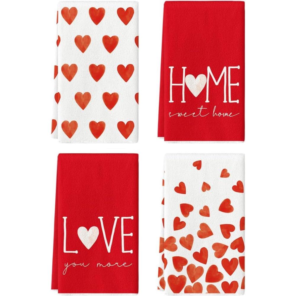imageArtoid Mode Red Heart Love Valentines Kitchen Towels Dish Towels 18x26 Inch Farmhouse Anniversary Wedding Decoration Hand Towels Set of 4Red