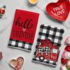 Artoid Mode Polka Dot Heart Love Truck Valentine’s Day Kitchen Towels Dish Towels, 18×26 Inch Anniversary Farmhouse Decoration Hand Towels Set of 4