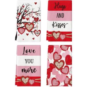 Artoid Mode Love Branch Heart Valentine’s Kitchen Towels Dish Towels, 18×26 Inch Anniversary Farmhouse Wedding Decoration Hand Towels Set of 4