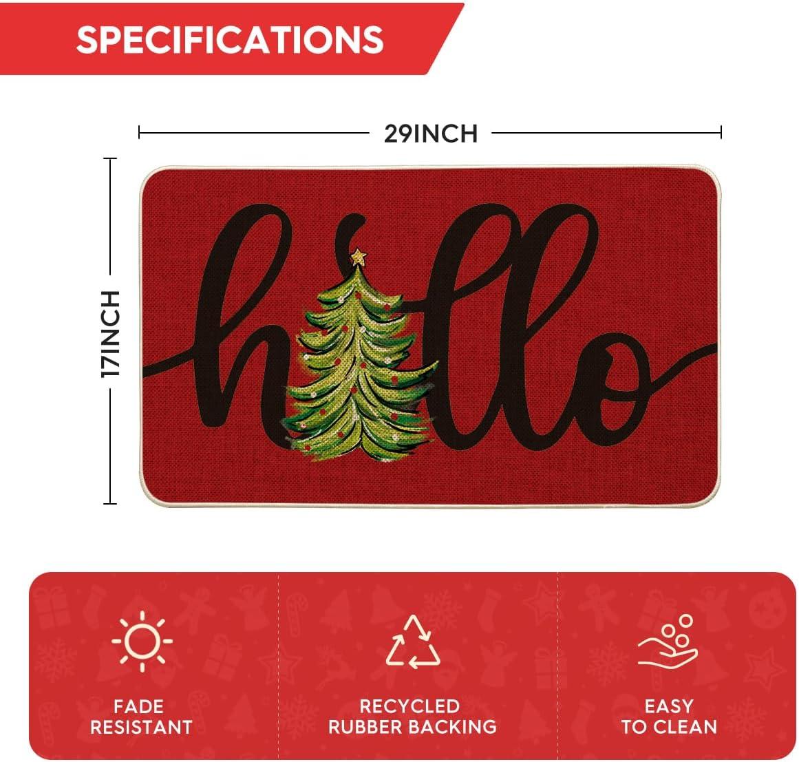 imageArtoid Mode Black Hello Xmas Tree Christmas Doormat Winter LowProfile Switch Rug Home Decor Door Mat Floor Mat for Outdoor Indoor 17x29 InchRed