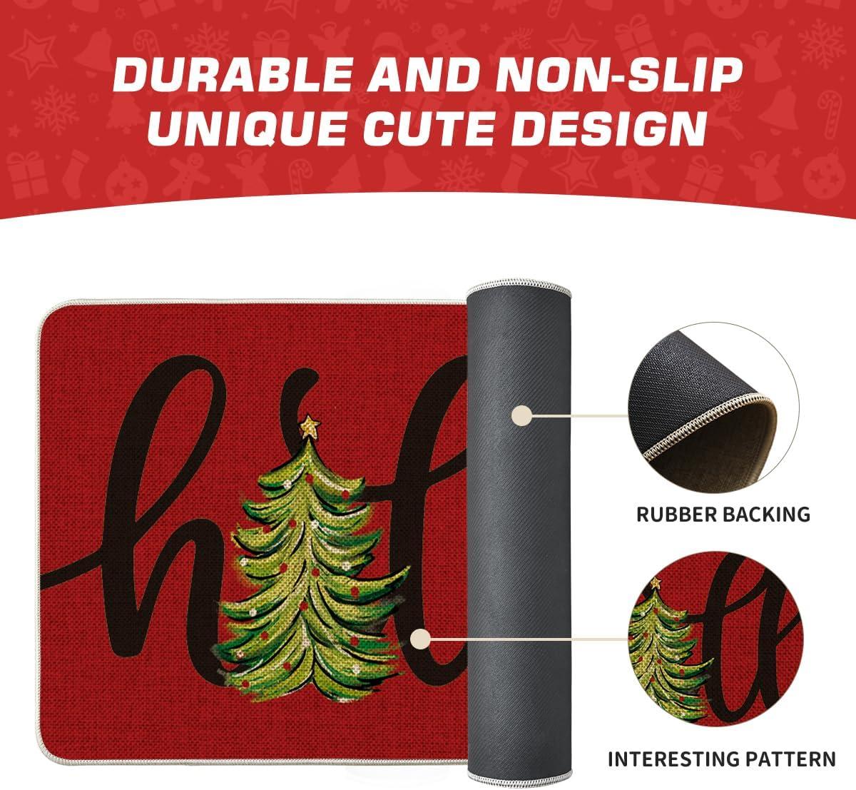 imageArtoid Mode Black Hello Xmas Tree Christmas Doormat Winter LowProfile Switch Rug Home Decor Door Mat Floor Mat for Outdoor Indoor 17x29 InchRed