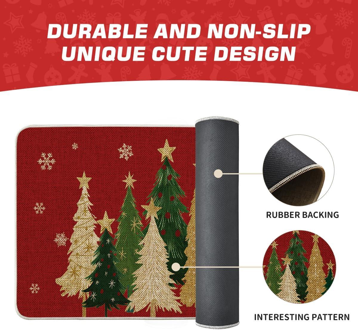 imageArtoid Mode Black Snowflakes Xmas Trees Christmas Doormat Winter LowProfile Switch Rug Home Decor Door Mat Floor Mat for Outdoor Indoor 17x29 InchRed