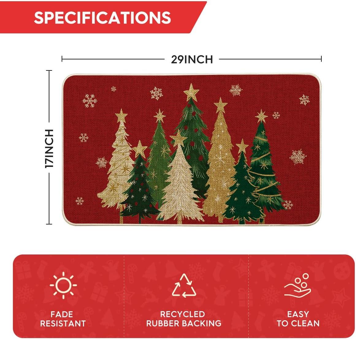 imageArtoid Mode Black Snowflakes Xmas Trees Christmas Doormat Winter LowProfile Switch Rug Home Decor Door Mat Floor Mat for Outdoor Indoor 17x29 InchRed