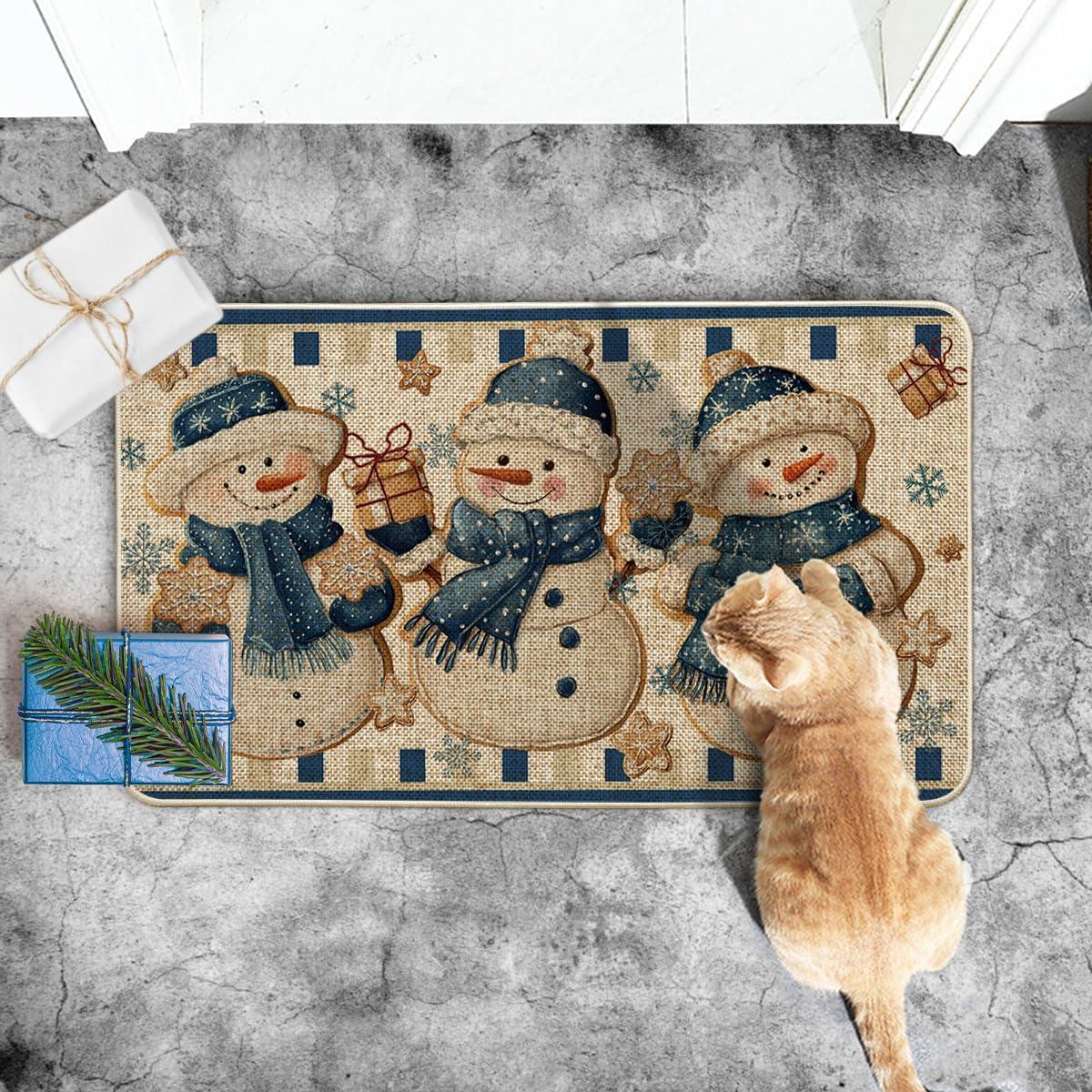 imageArtoid Mode Blue Snowman Gifts Snowflakes Winter Doormat Christmas LowProfile Switch Rug Home Decor Door Mat Floor Mat for Outdoor Indoor 17x29 Inch