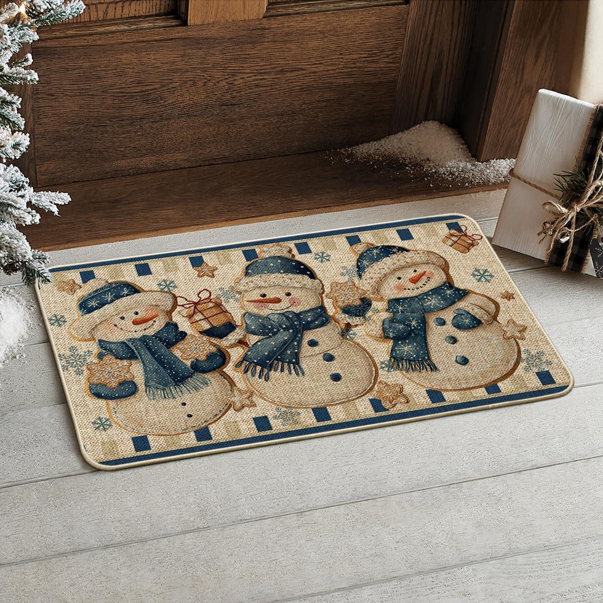 imageArtoid Mode Blue Snowman Gifts Snowflakes Winter Doormat Christmas LowProfile Switch Rug Home Decor Door Mat Floor Mat for Outdoor Indoor 17x29 Inch