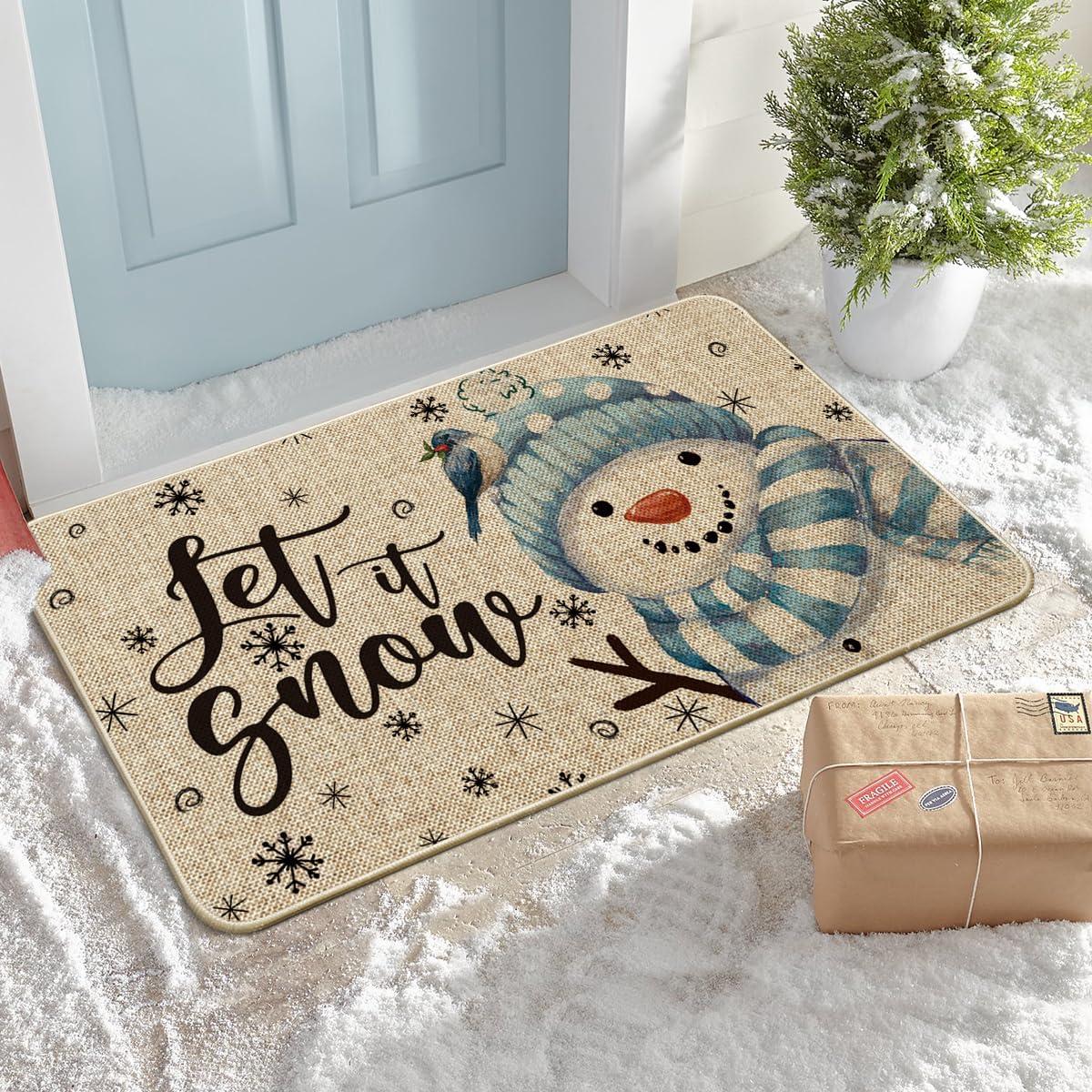 imageArtoid Mode Blue Snowman Let It Snow Winter Doormat Snowflakes Christmas Home Decor LowProfile Switch Rug Door Mat Floor Mat for Indoor Outdoor 17x29 InchBlue