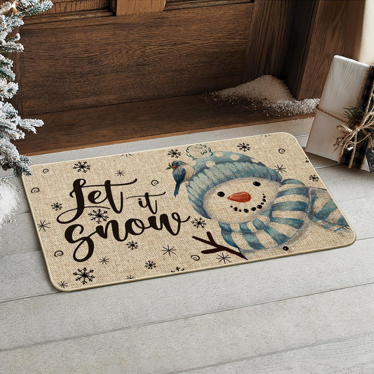 imageArtoid Mode Blue Snowman Let It Snow Winter Doormat Snowflakes Christmas Home Decor LowProfile Switch Rug Door Mat Floor Mat for Indoor Outdoor 17x29 InchBlue