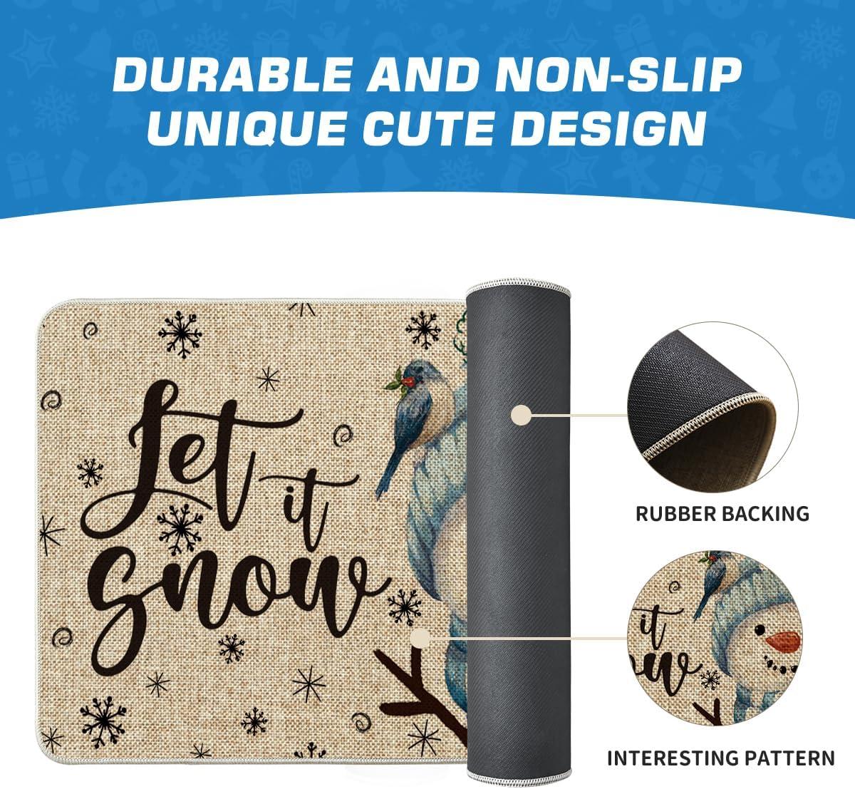 imageArtoid Mode Blue Snowman Let It Snow Winter Doormat Snowflakes Christmas Home Decor LowProfile Switch Rug Door Mat Floor Mat for Indoor Outdoor 17x29 InchBlue