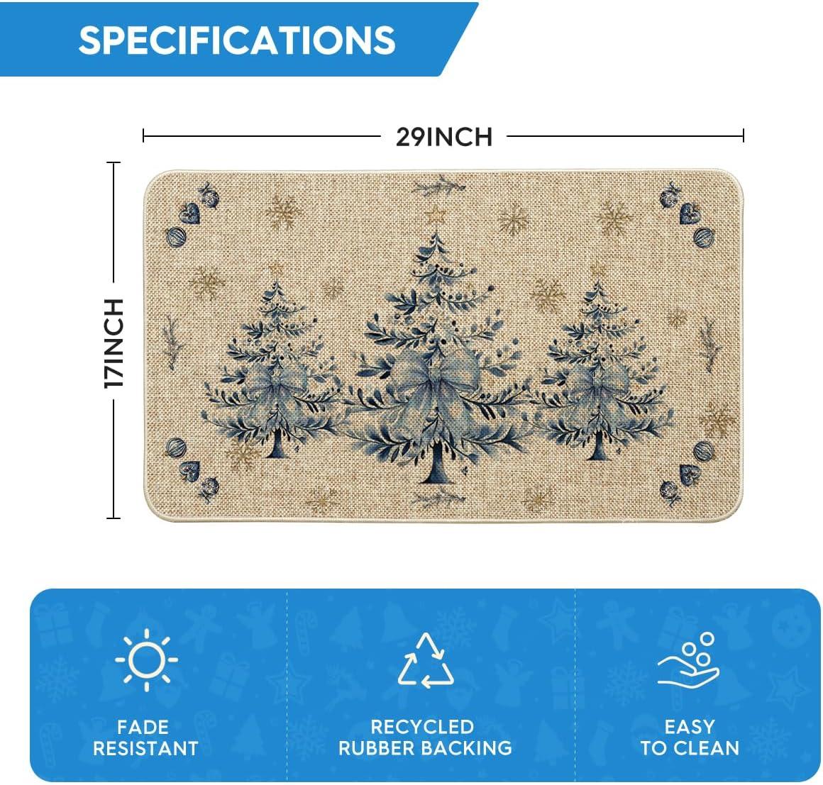 imageArtoid Mode Blue Xmas Tree Ornament Merry Christmas Doormat Winter LowProfile Switch Rug Home Decor Door Mat Floor Mat for Outdoor Indoor 17x29 Inch