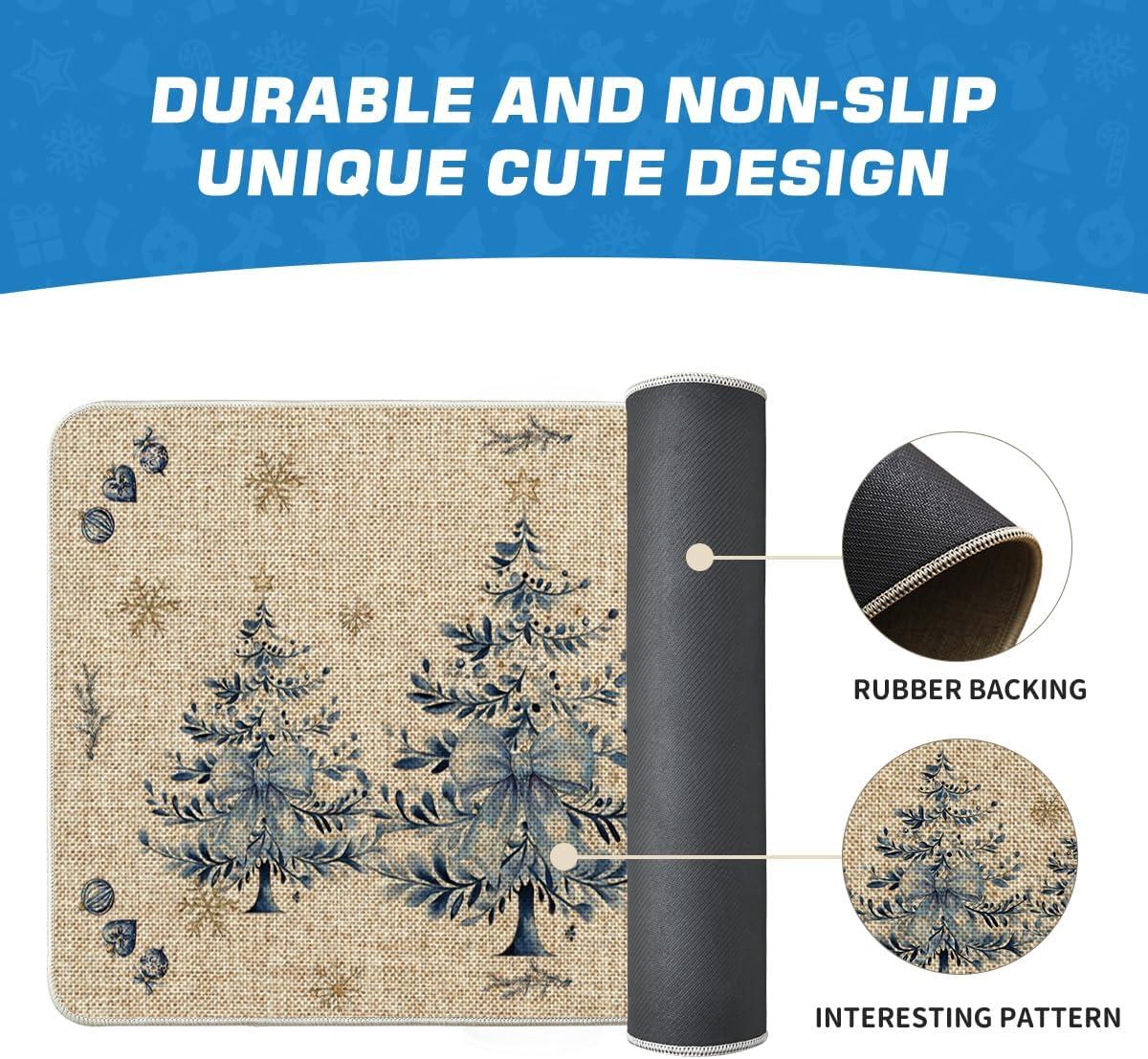 imageArtoid Mode Blue Xmas Tree Ornament Merry Christmas Doormat Winter LowProfile Switch Rug Home Decor Door Mat Floor Mat for Outdoor Indoor 17x29 Inch