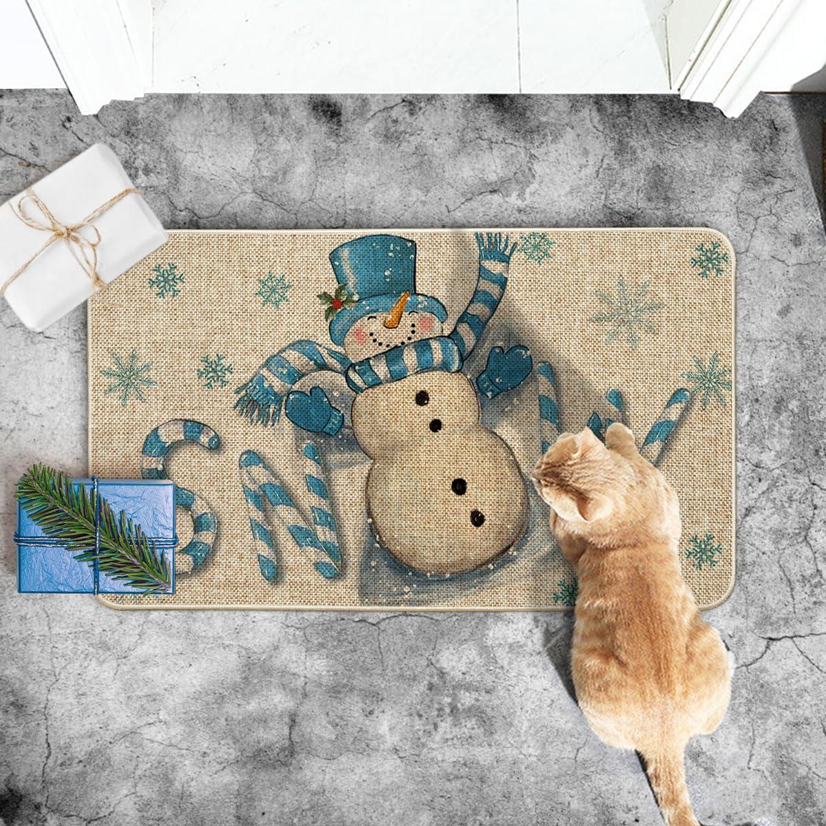 imageArtoid Mode Candy Cane Snowman Winter Doormat Christmas LowProfile Switch Rug Home Decor Door Mat Floor Mat for Outdoor Indoor 17x29 InchBlue