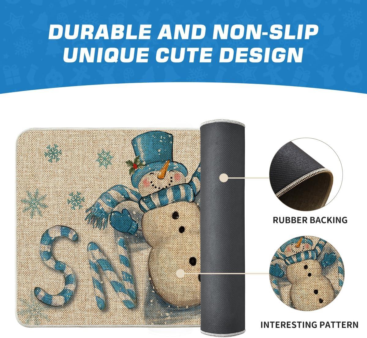 imageArtoid Mode Candy Cane Snowman Winter Doormat Christmas LowProfile Switch Rug Home Decor Door Mat Floor Mat for Outdoor Indoor 17x29 InchBlue