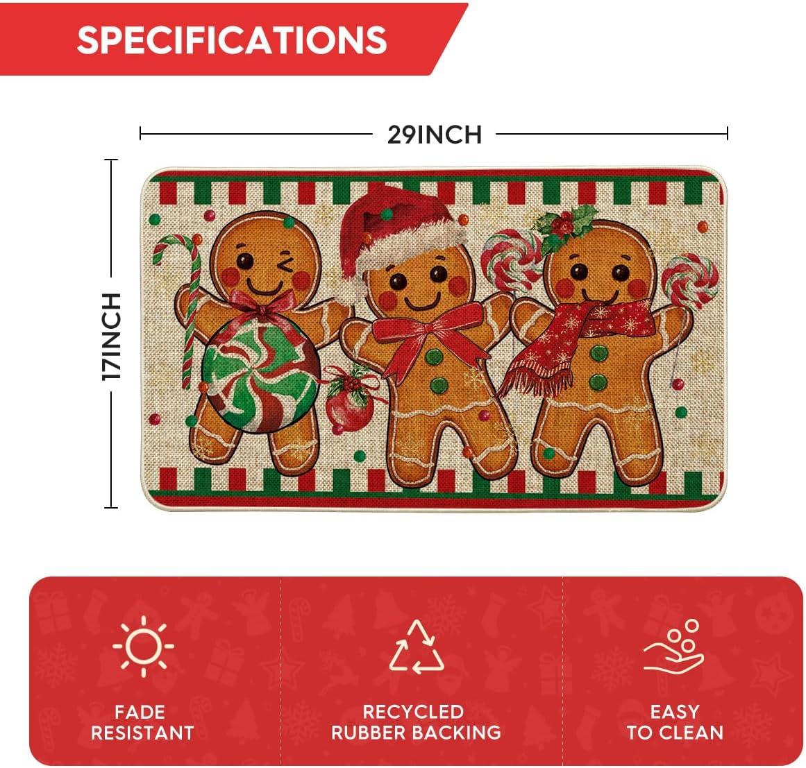 imageArtoid Mode Candy Gingerbread Man Christmas Doormat Winter Xmas Home Decor LowProfile Switch Rug Door Mat Floor Mat for Indoor Outdoor 17x29 InchBeige
