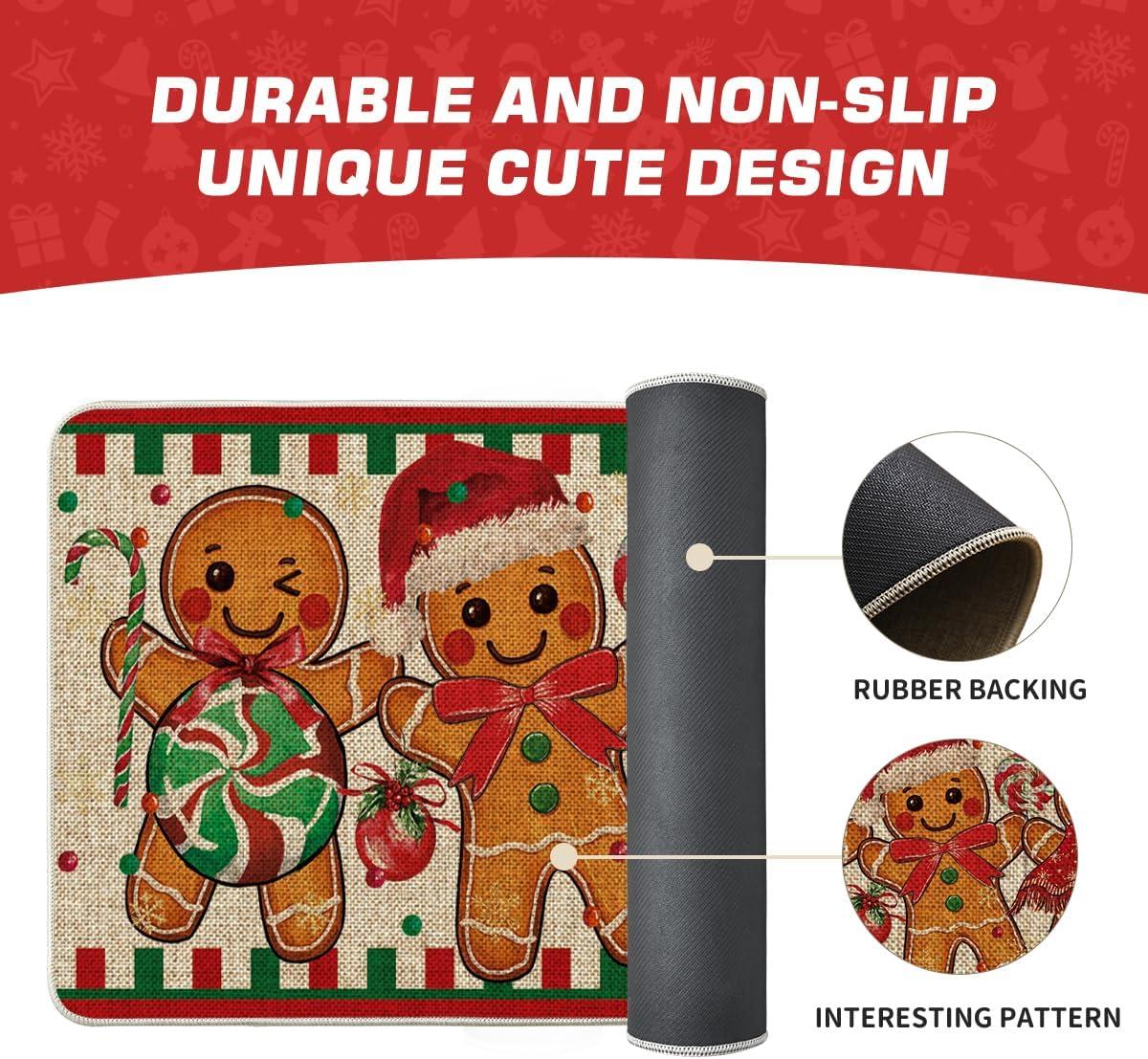 imageArtoid Mode Candy Gingerbread Man Christmas Doormat Winter Xmas Home Decor LowProfile Switch Rug Door Mat Floor Mat for Indoor Outdoor 17x29 InchBeige