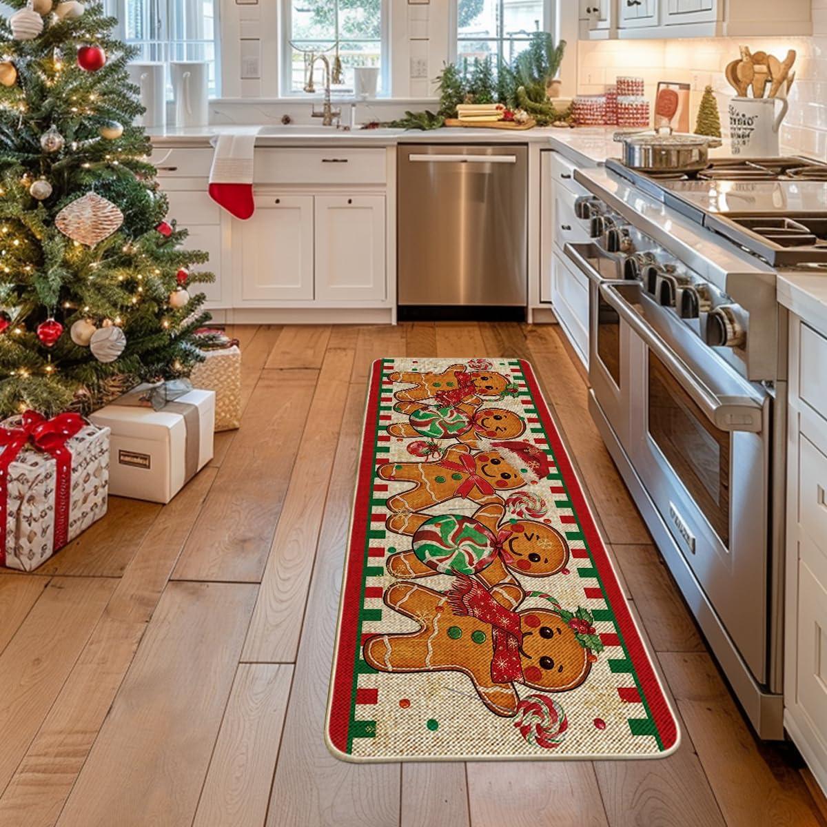 imageArtoid Mode Candy Gingerbread Man Christmas Doormat Winter Xmas Home Decor LowProfile Switch Rug Door Mat Floor Mat for Indoor Outdoor 17x29 InchBeige