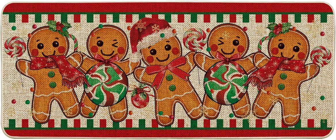 imageArtoid Mode Candy Gingerbread Man Christmas Doormat Winter Xmas Home Decor LowProfile Switch Rug Door Mat Floor Mat for Indoor Outdoor 17x29 InchBeige