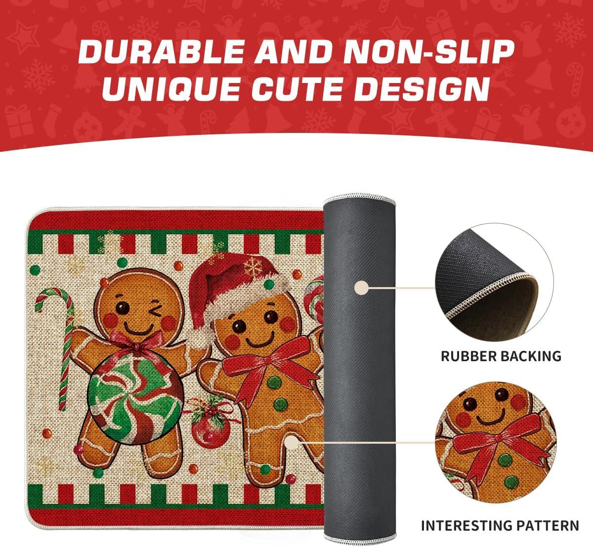 imageArtoid Mode Candy Gingerbread Man Christmas Doormat Winter Xmas Home Decor LowProfile Switch Rug Door Mat Floor Mat for Indoor Outdoor 17x29 InchBeige