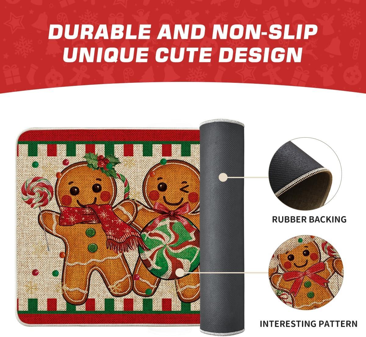 imageArtoid Mode Candy Gingerbread Man Christmas Doormat Winter Xmas Home Decor LowProfile Switch Rug Door Mat Floor Mat for Indoor Outdoor 17x29 InchBeige