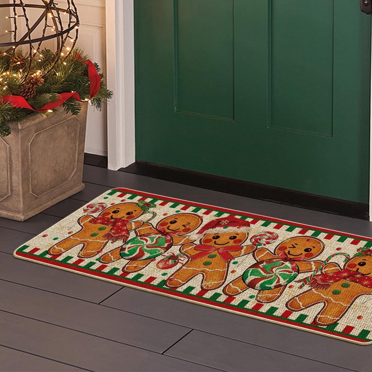 imageArtoid Mode Candy Gingerbread Man Christmas Doormat Winter Xmas Home Decor LowProfile Switch Rug Door Mat Floor Mat for Indoor Outdoor 17x29 InchBeige