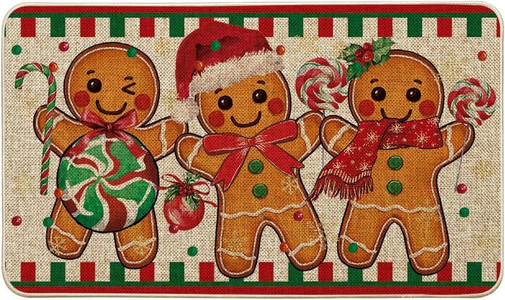 imageArtoid Mode Candy Gingerbread Man Christmas Doormat Winter Xmas Home Decor LowProfile Switch Rug Door Mat Floor Mat for Indoor Outdoor 17x29 InchBeige