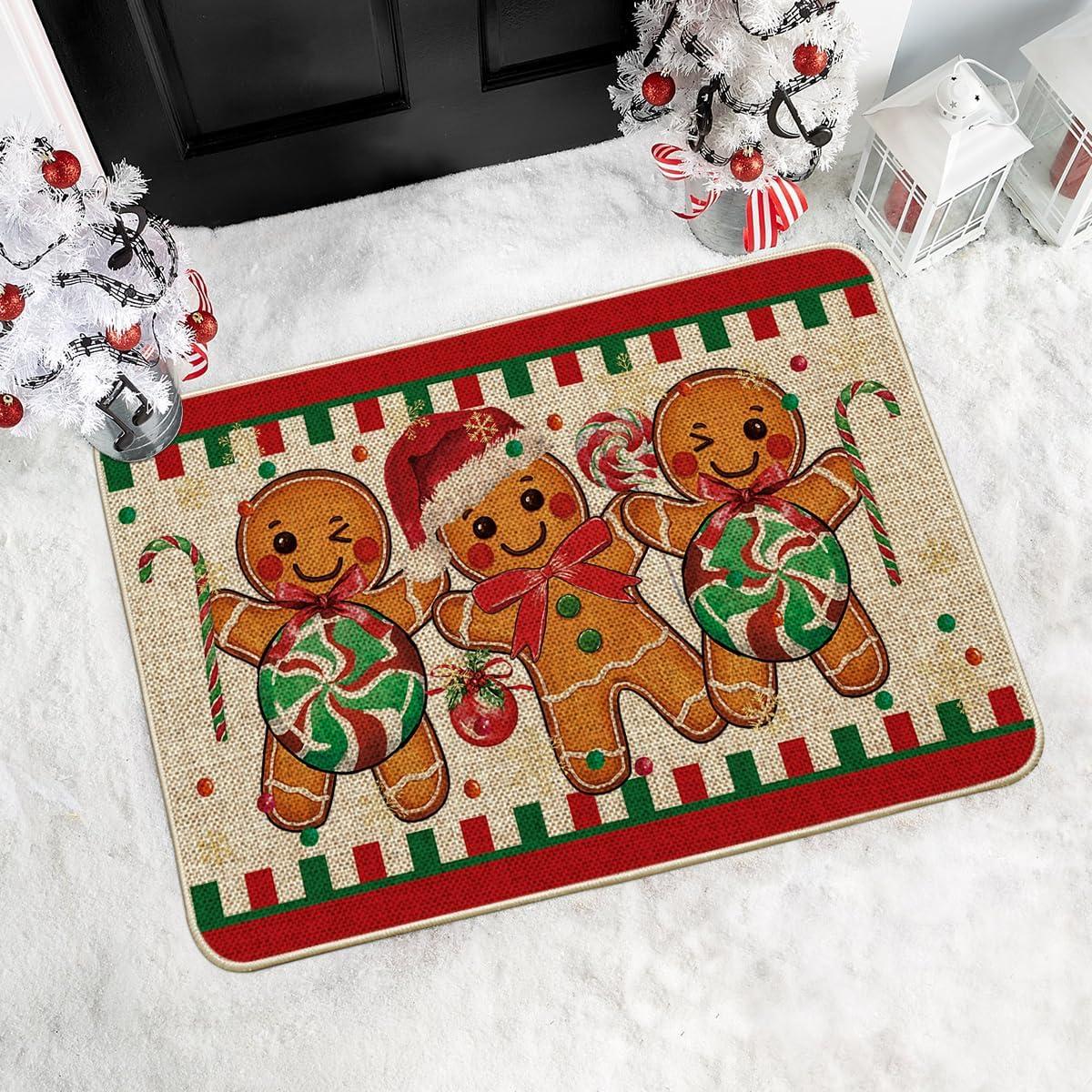 imageArtoid Mode Candy Gingerbread Man Christmas Doormat Winter Xmas Home Decor LowProfile Switch Rug Door Mat Floor Mat for Indoor Outdoor 17x29 InchBeige