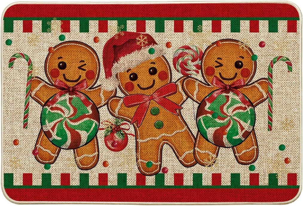 imageArtoid Mode Candy Gingerbread Man Christmas Doormat Winter Xmas Home Decor LowProfile Switch Rug Door Mat Floor Mat for Indoor Outdoor 17x29 InchBeige