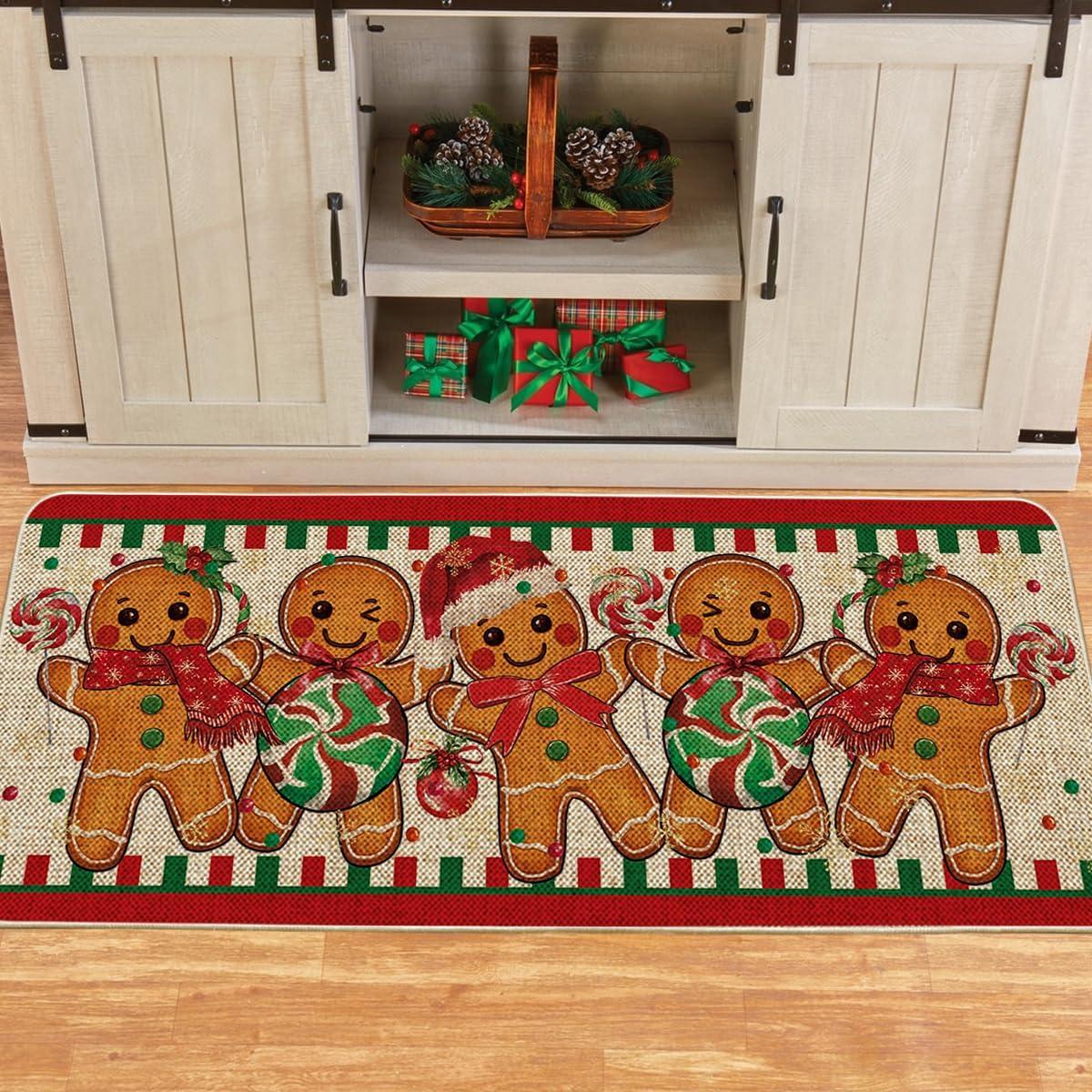 imageArtoid Mode Candy Gingerbread Man Christmas Doormat Winter Xmas Home Decor LowProfile Switch Rug Door Mat Floor Mat for Indoor Outdoor 17x29 InchBeige