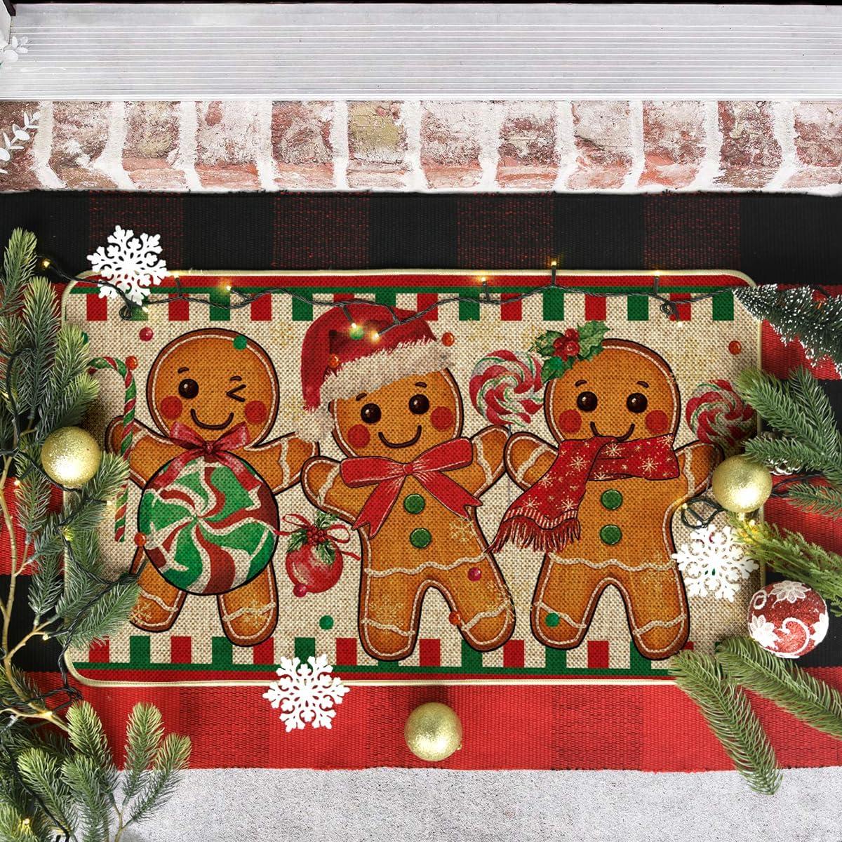 imageArtoid Mode Candy Gingerbread Man Christmas Doormat Winter Xmas Home Decor LowProfile Switch Rug Door Mat Floor Mat for Indoor Outdoor 17x29 InchBeige