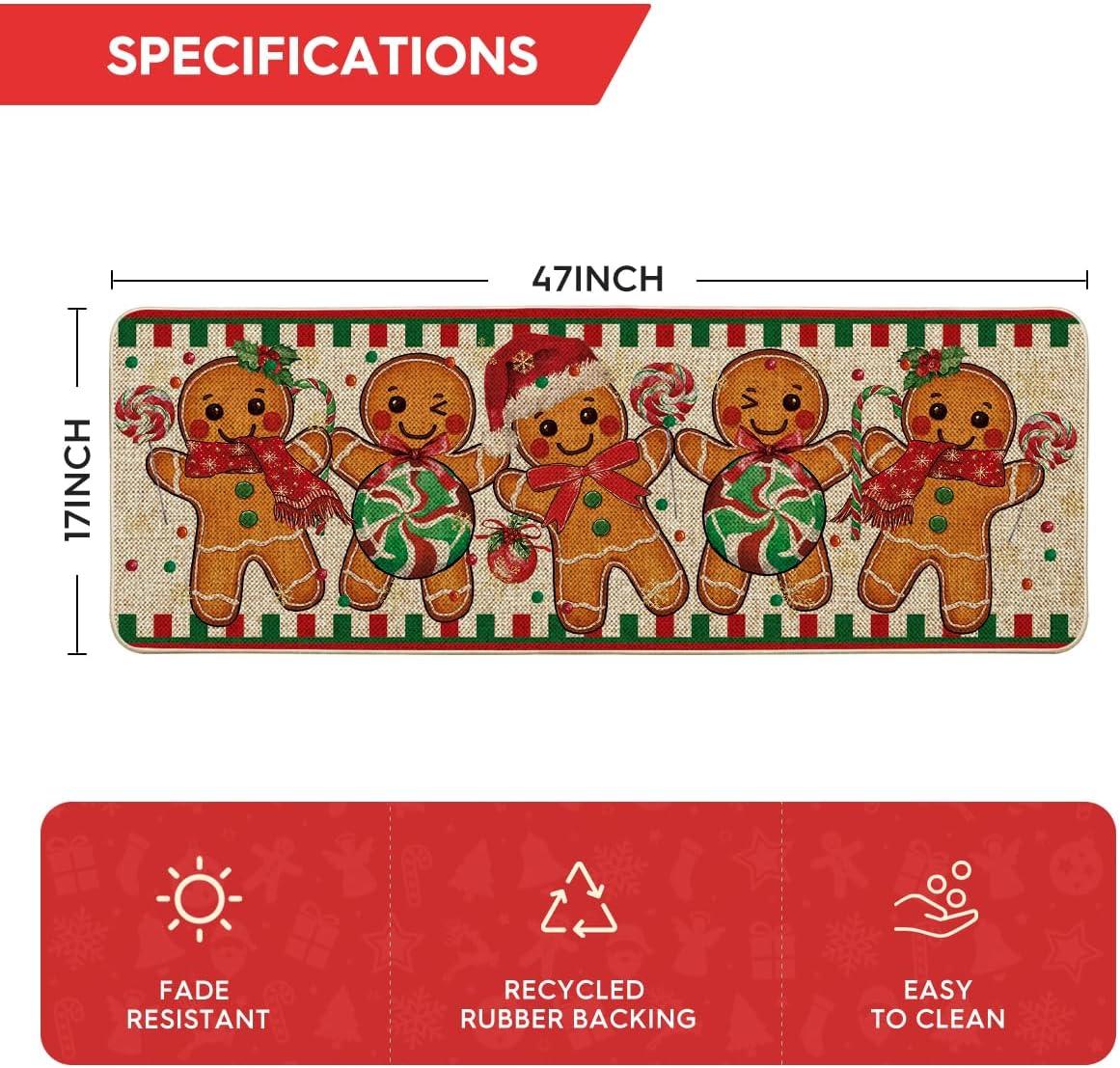 imageArtoid Mode Candy Gingerbread Man Christmas Doormat Winter Xmas Home Decor LowProfile Switch Rug Door Mat Floor Mat for Indoor Outdoor 17x29 InchBeige