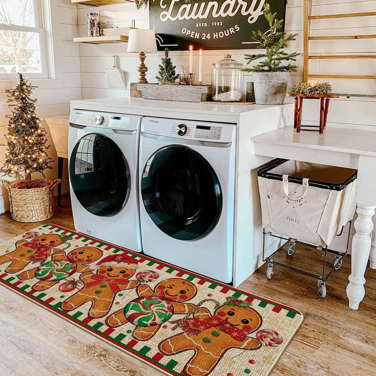 imageArtoid Mode Candy Gingerbread Man Christmas Doormat Winter Xmas Home Decor LowProfile Switch Rug Door Mat Floor Mat for Indoor Outdoor 17x29 InchBeige