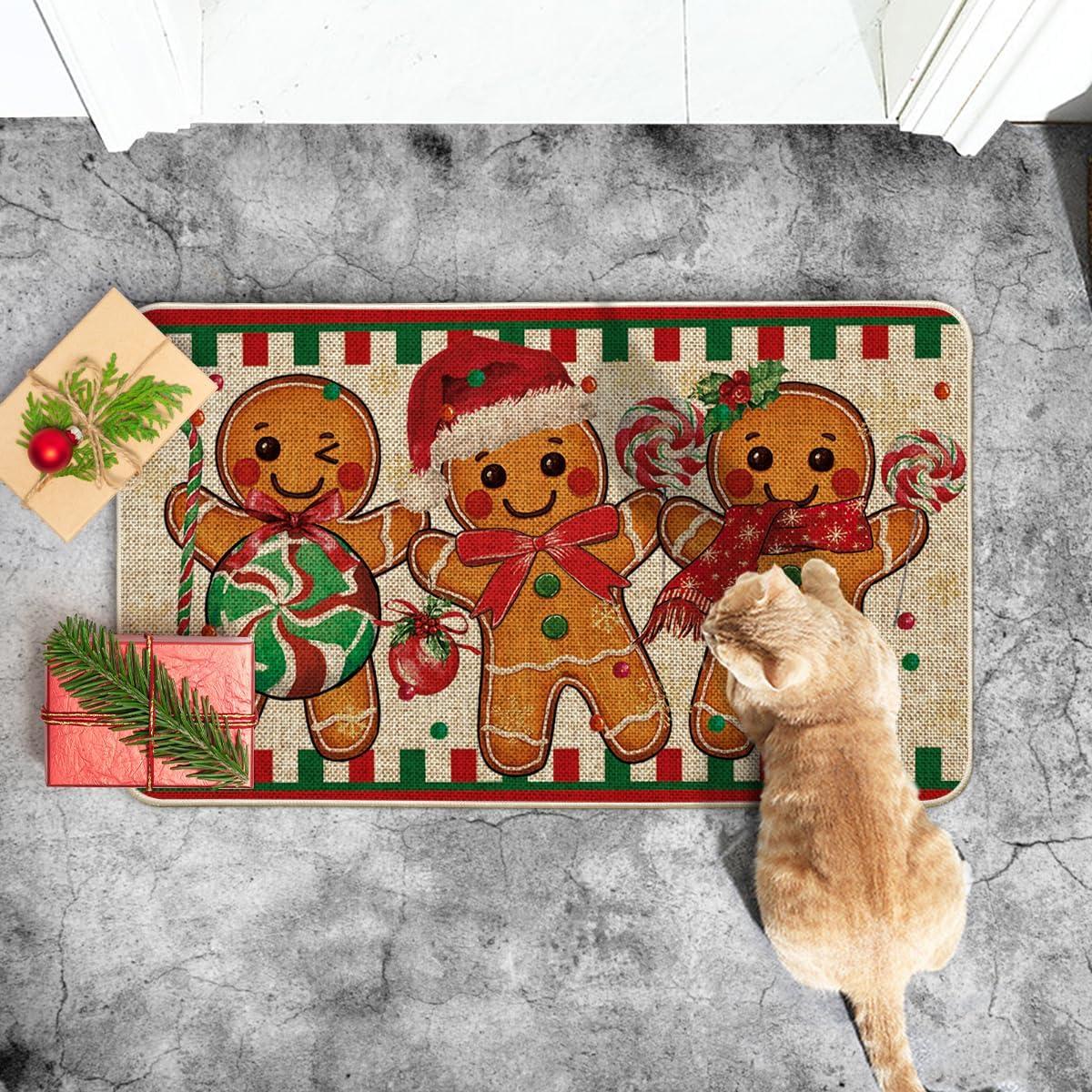 imageArtoid Mode Candy Gingerbread Man Christmas Doormat Winter Xmas Home Decor LowProfile Switch Rug Door Mat Floor Mat for Indoor Outdoor 17x29 InchBeige