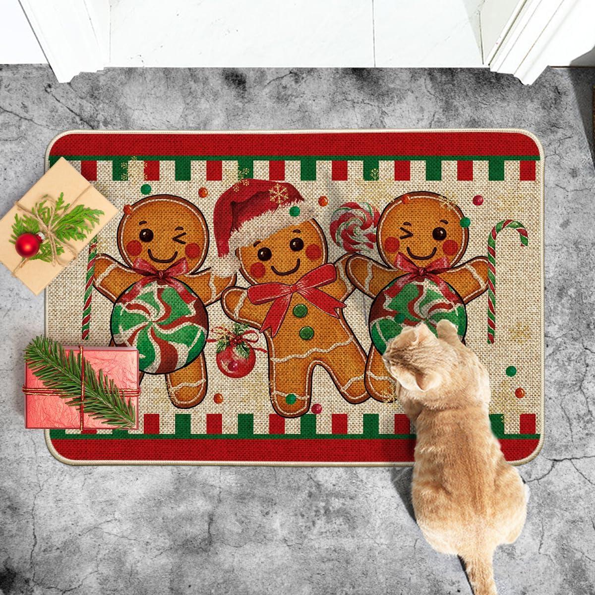 imageArtoid Mode Candy Gingerbread Man Christmas Doormat Winter Xmas Home Decor LowProfile Switch Rug Door Mat Floor Mat for Indoor Outdoor 17x29 InchBeige