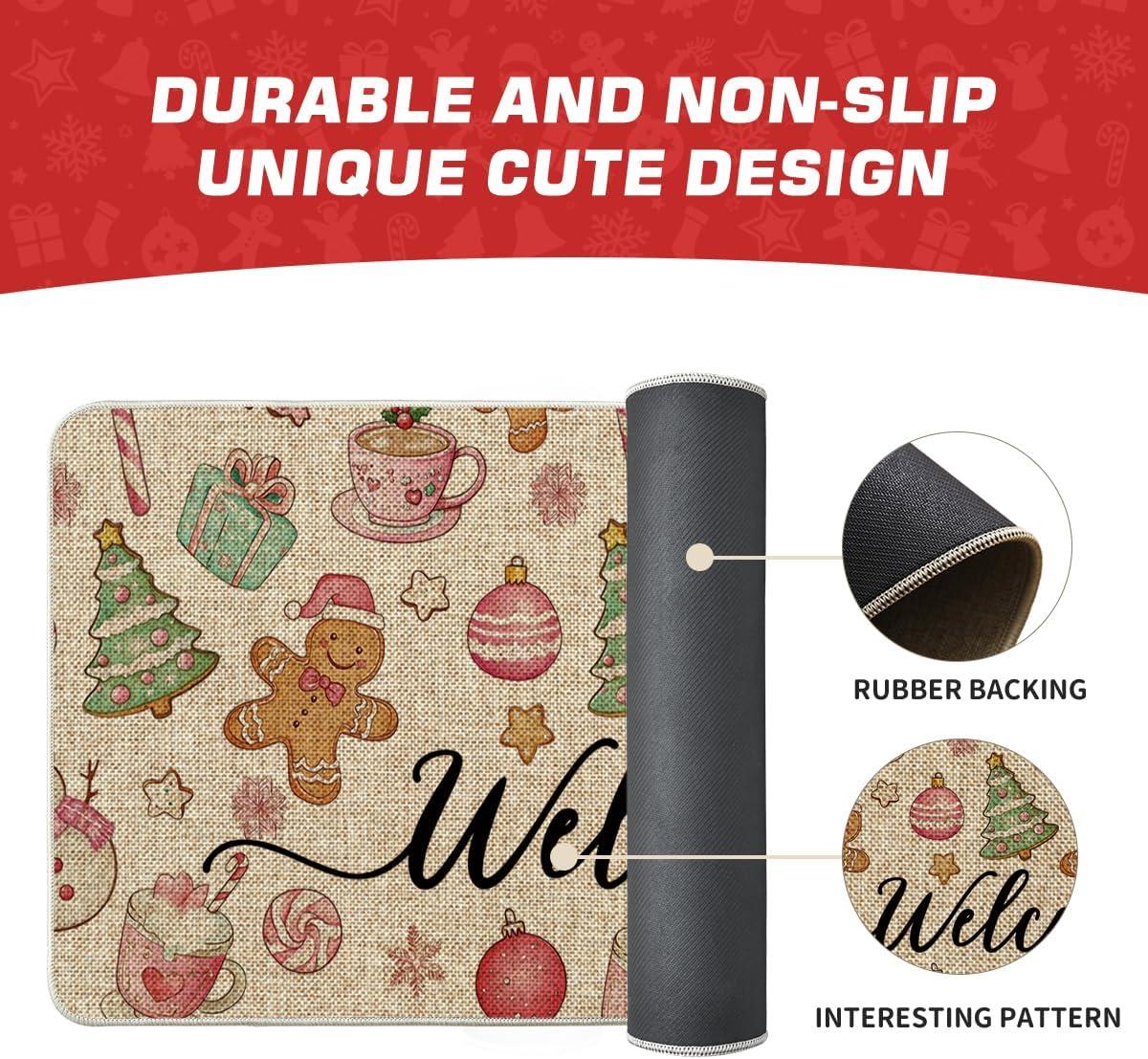 imageArtoid Mode Candy Gingerbread Man Welcome Christmas Doormat Winter LowProfile Switch Rug Home Decor Door Mat Floor Mat for Outdoor Indoor 17x29 Inch