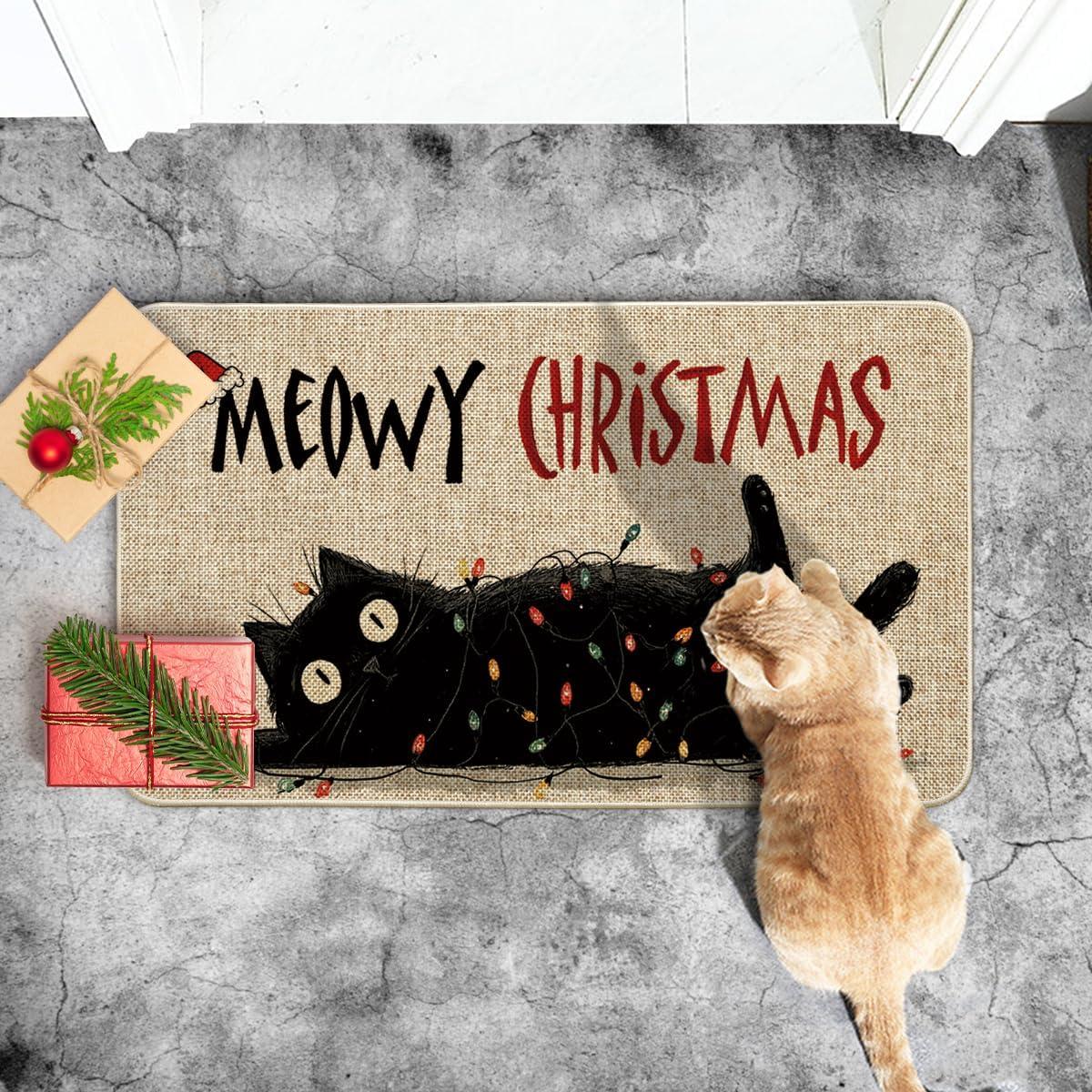 imageArtoid Mode Cat Lights Meowy Christmas Doormat Winter LowProfile Switch Rug Home Decor Door Mat Floor Mat for Outdoor Indoor 17x29 Inch