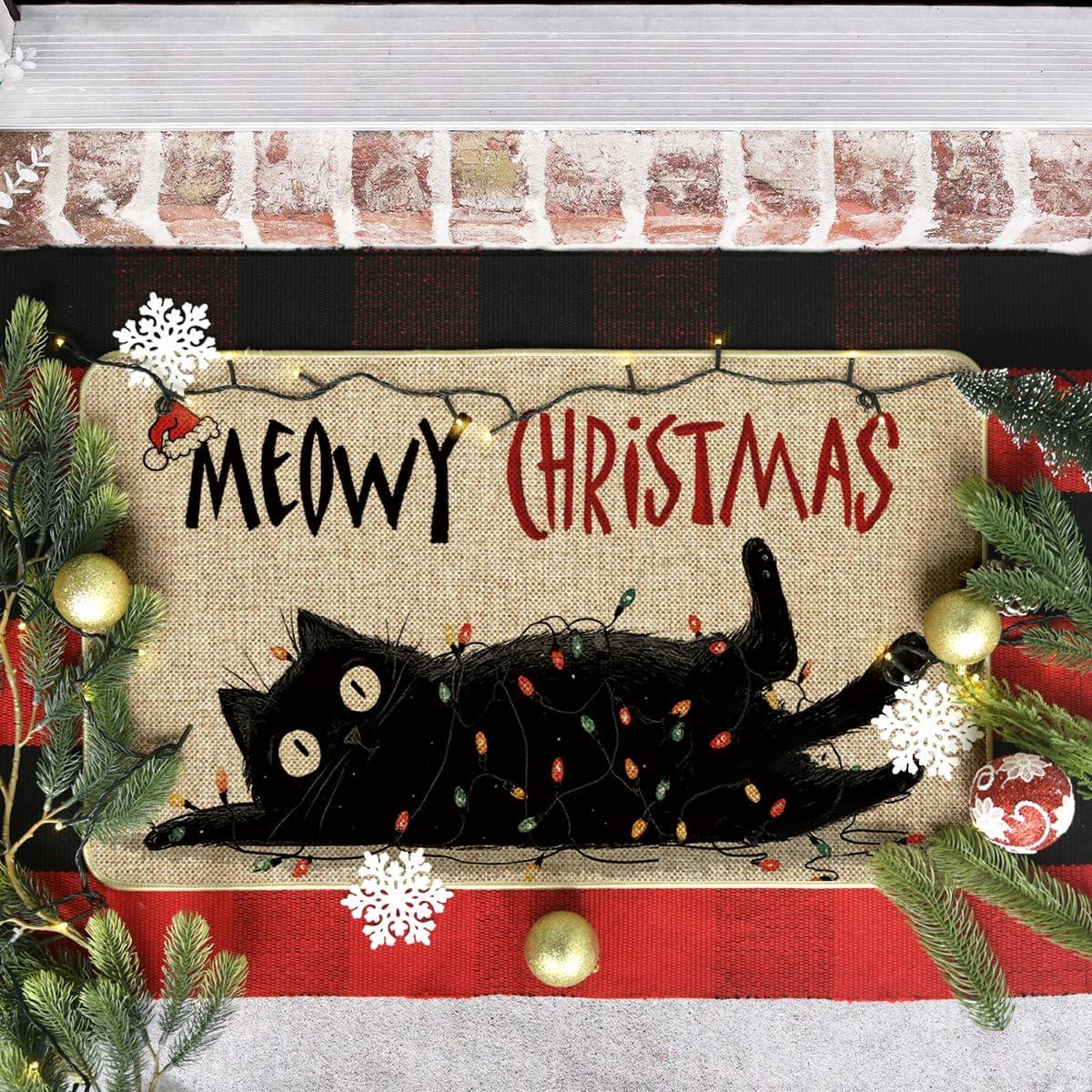 imageArtoid Mode Cat Lights Meowy Christmas Doormat Winter LowProfile Switch Rug Home Decor Door Mat Floor Mat for Outdoor Indoor 17x29 Inch