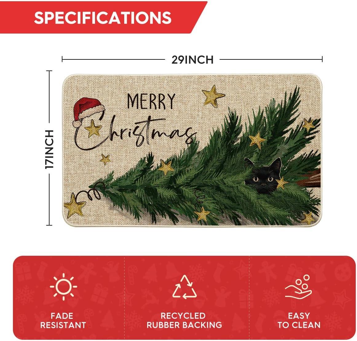 imageArtoid Mode Cute Cat in Tree Merry Christmas Doormat Winter LowProfile Switch Rug Home Decor Door Mat Floor Mat for Outdoor Indoor 17x29 Inch