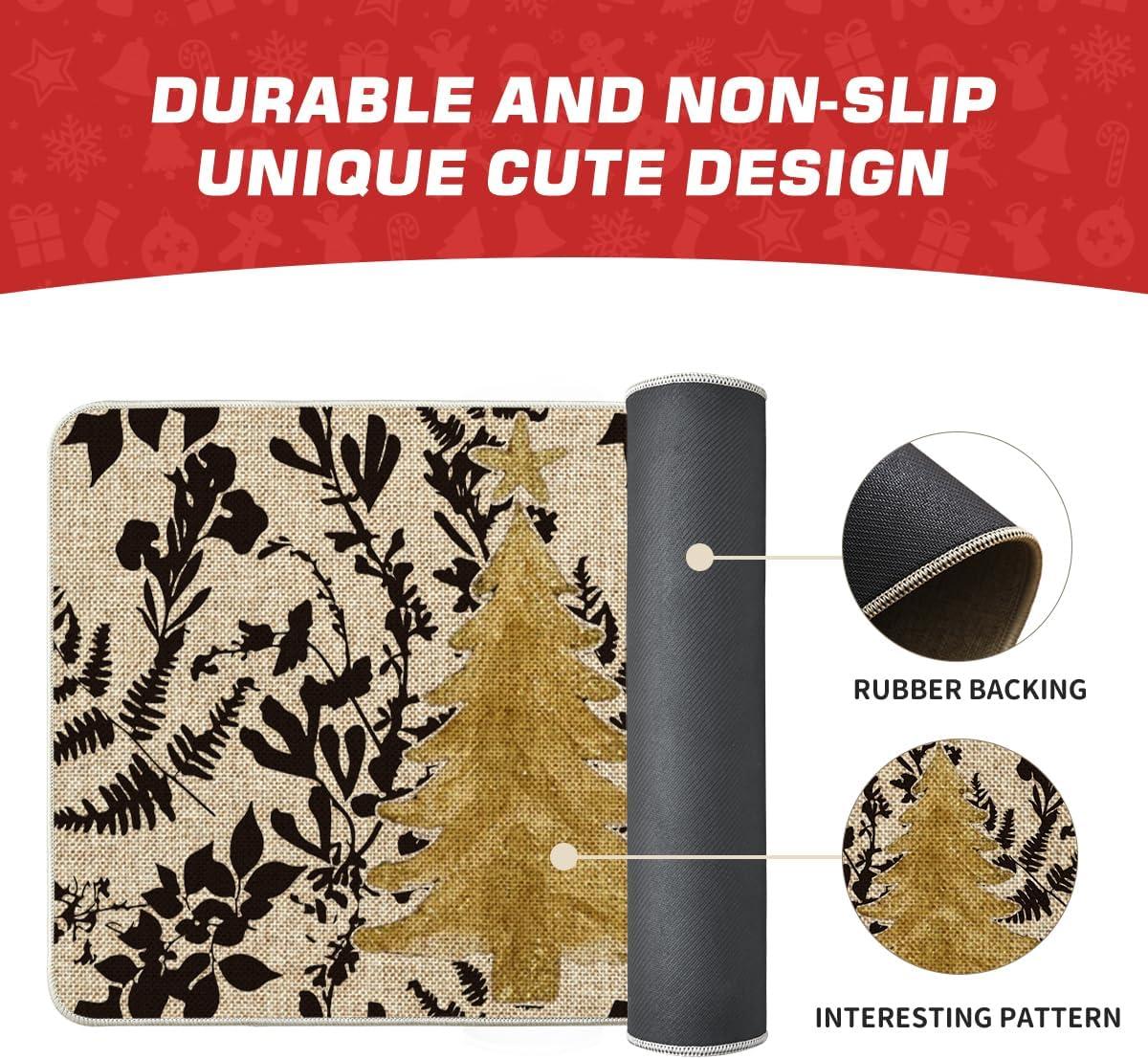 imageArtoid Mode Golden Xmas Tree Christmas Doormat Winter LowProfile Switch Rug Home Decor Door Mat Floor Mat for Outdoor Indoor 17x29 Inch