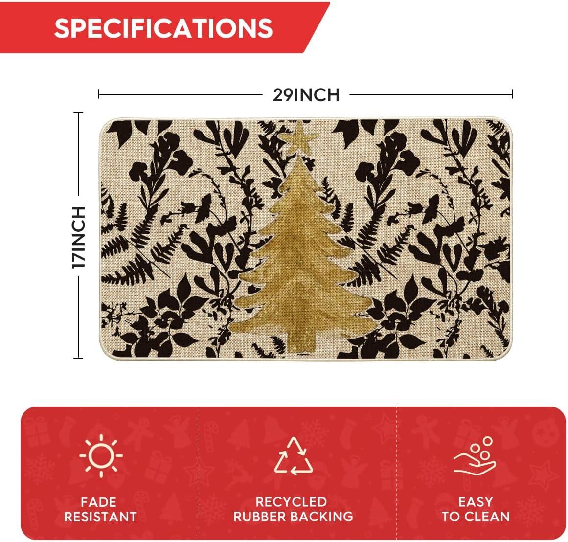 imageArtoid Mode Golden Xmas Tree Christmas Doormat Winter LowProfile Switch Rug Home Decor Door Mat Floor Mat for Outdoor Indoor 17x29 Inch