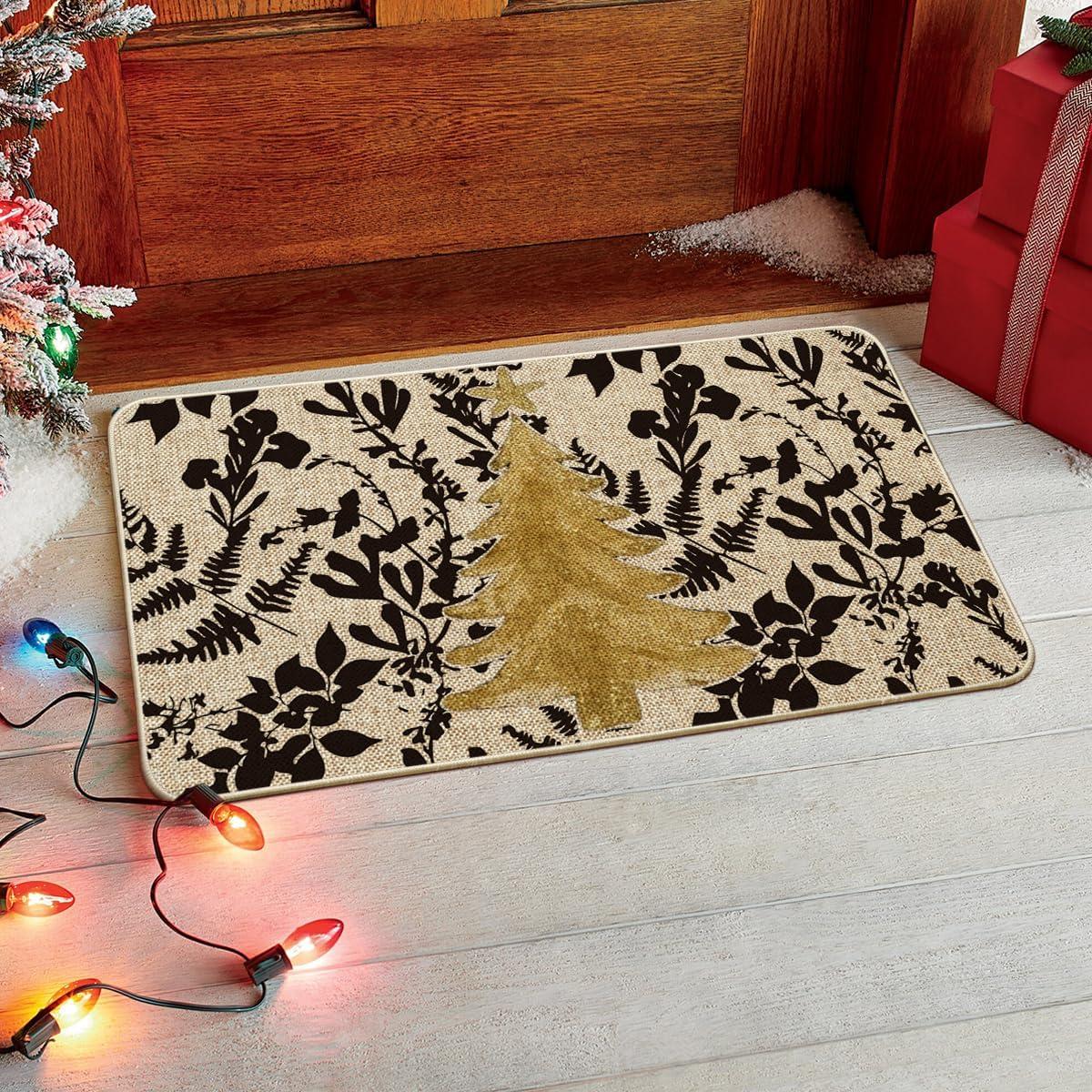 imageArtoid Mode Golden Xmas Tree Christmas Doormat Winter LowProfile Switch Rug Home Decor Door Mat Floor Mat for Outdoor Indoor 17x29 Inch
