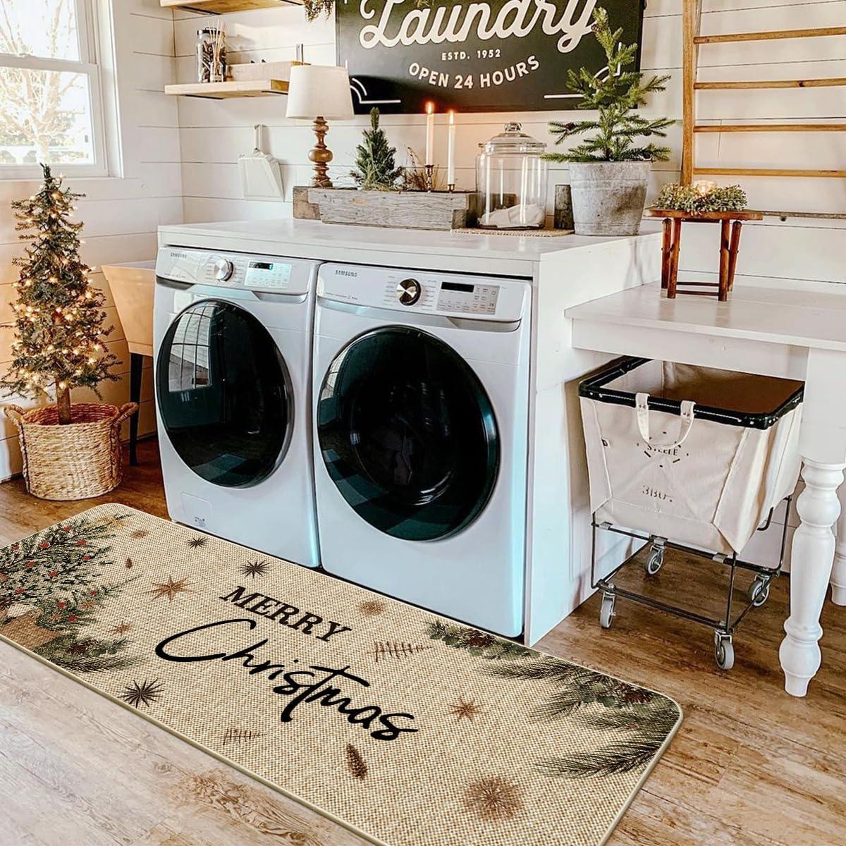 imageArtoid Mode Holly Merry Christmas Doormat Winter Xmas Ornament Home Decor LowProfile Switch Rug Door Mat Floor Mat for Indoor Outdoor 17x29 InchBeige