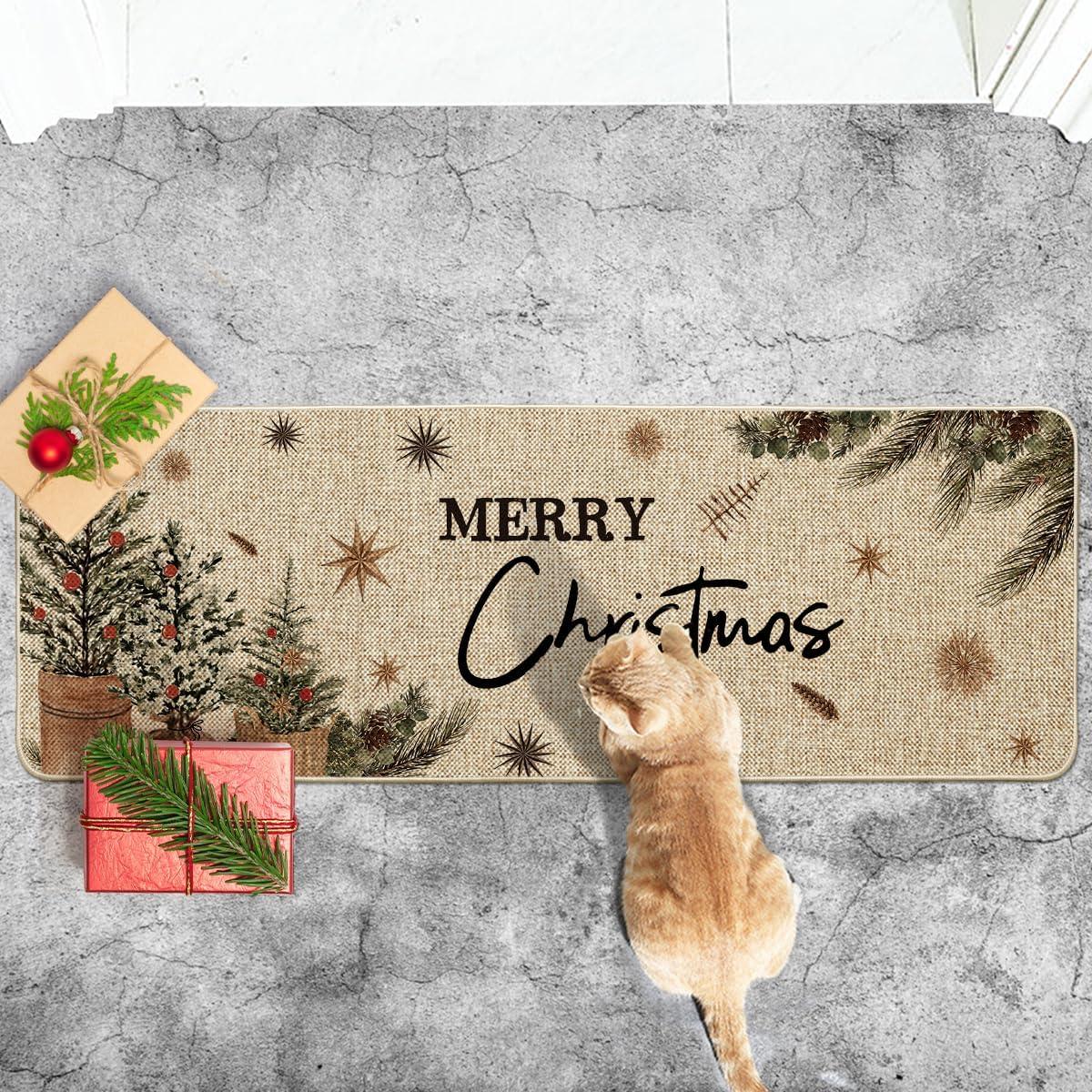 imageArtoid Mode Holly Merry Christmas Doormat Winter Xmas Ornament Home Decor LowProfile Switch Rug Door Mat Floor Mat for Indoor Outdoor 17x29 InchBeige