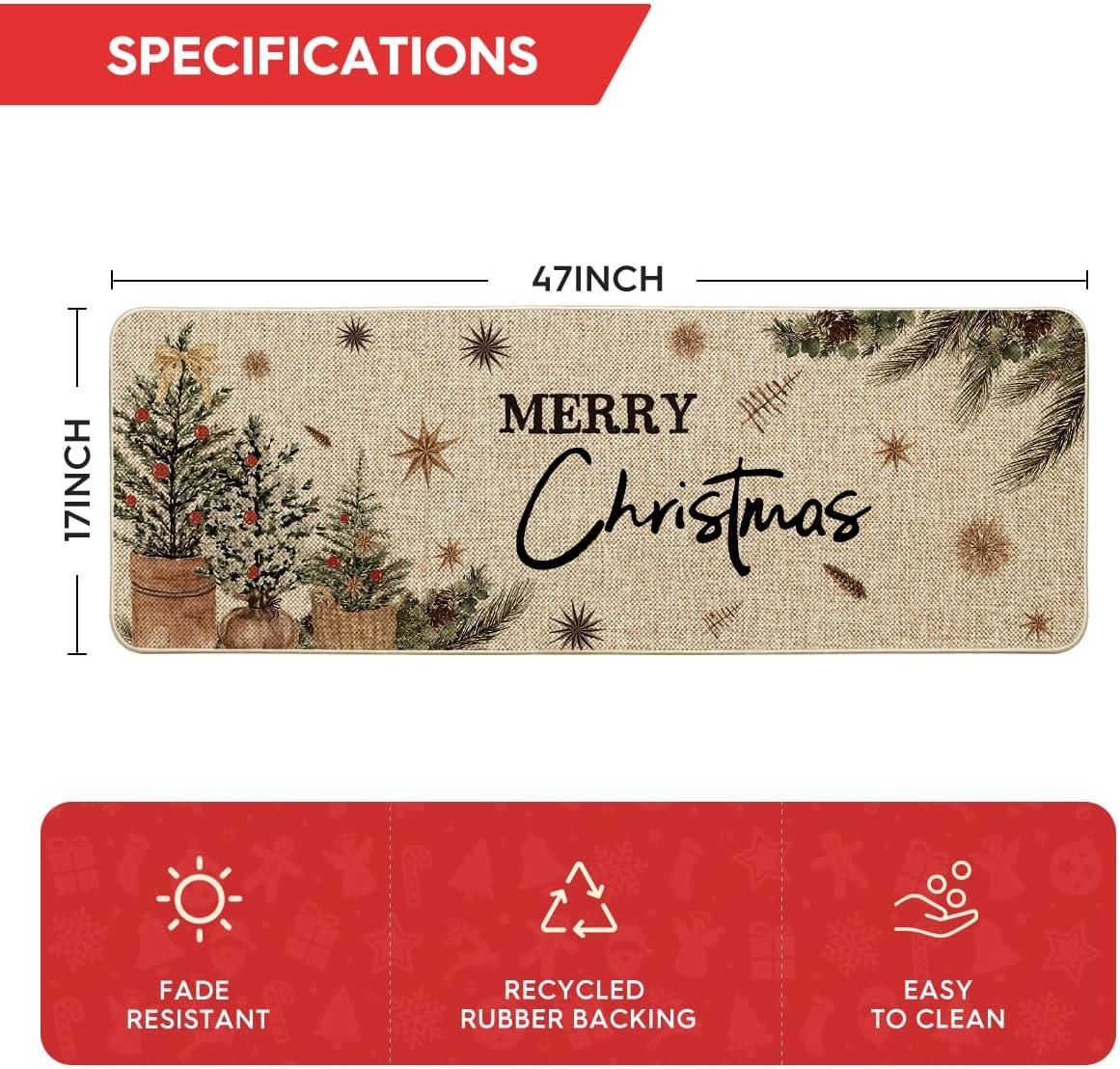 imageArtoid Mode Holly Merry Christmas Doormat Winter Xmas Ornament Home Decor LowProfile Switch Rug Door Mat Floor Mat for Indoor Outdoor 17x29 InchBeige