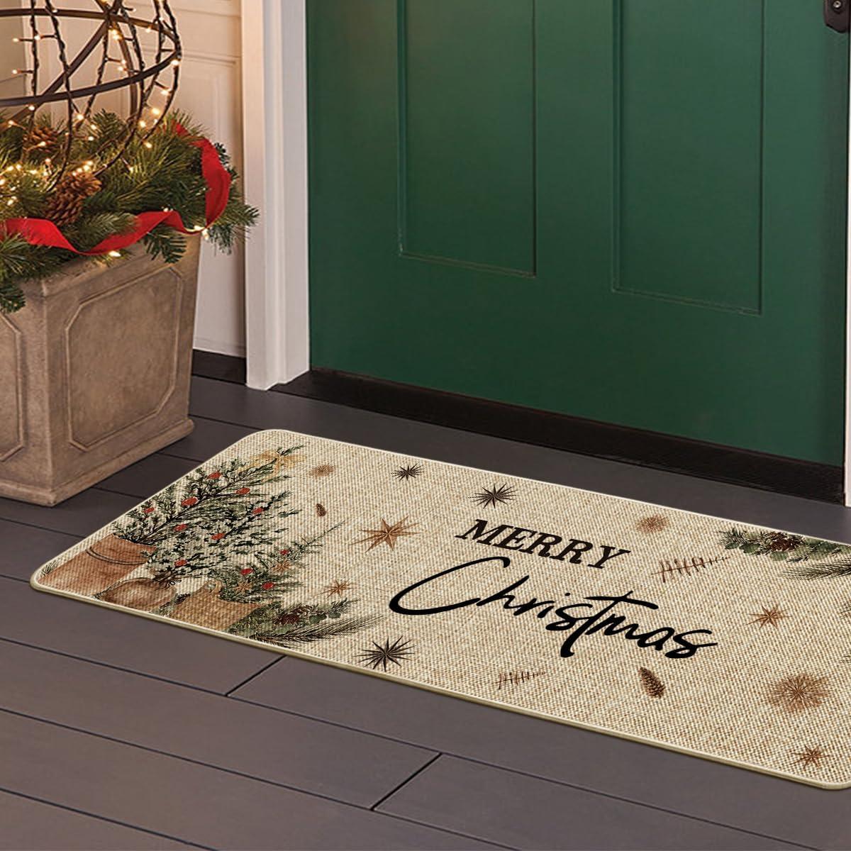 imageArtoid Mode Holly Merry Christmas Doormat Winter Xmas Ornament Home Decor LowProfile Switch Rug Door Mat Floor Mat for Indoor Outdoor 17x29 InchBeige