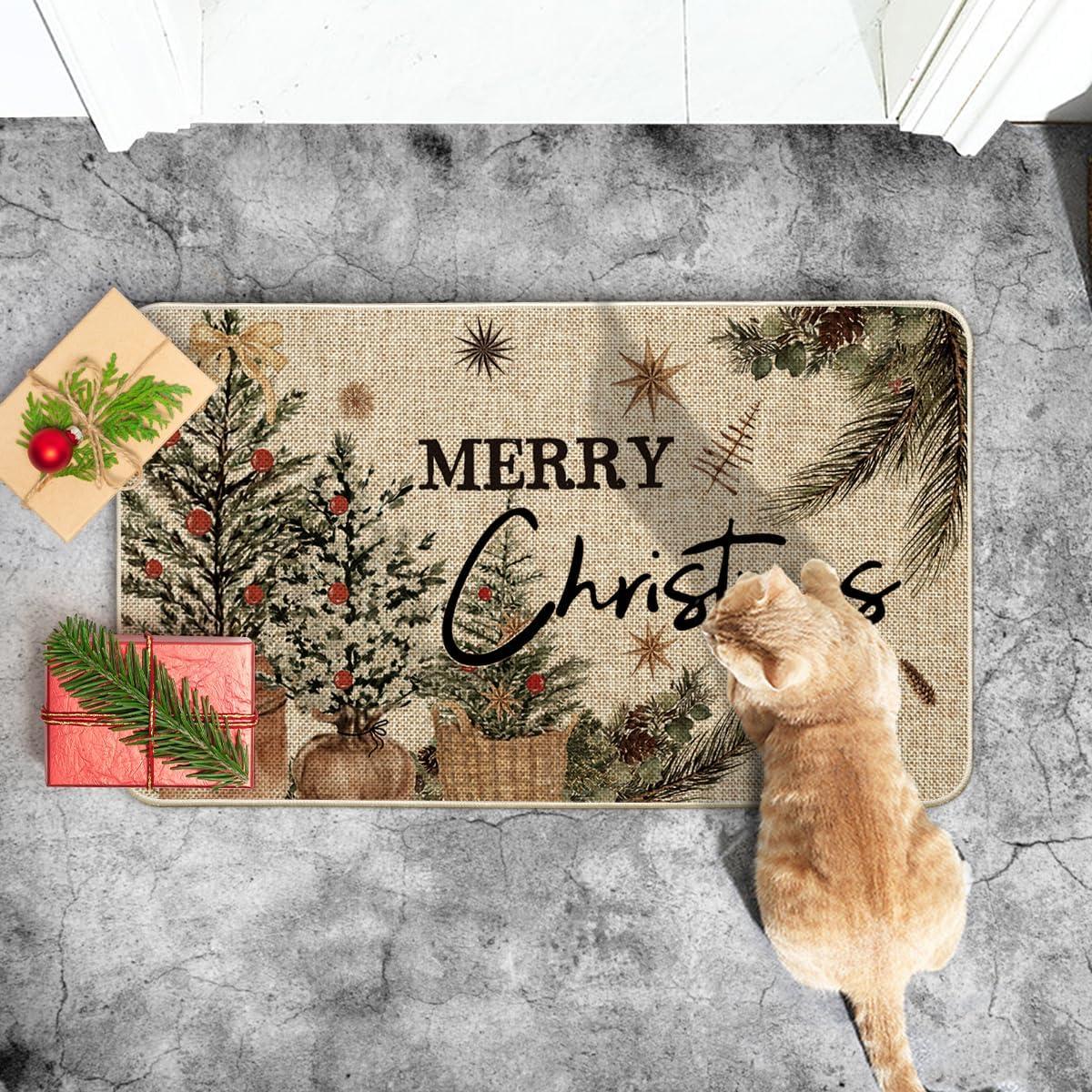 imageArtoid Mode Holly Merry Christmas Doormat Winter Xmas Ornament Home Decor LowProfile Switch Rug Door Mat Floor Mat for Indoor Outdoor 17x29 InchBeige