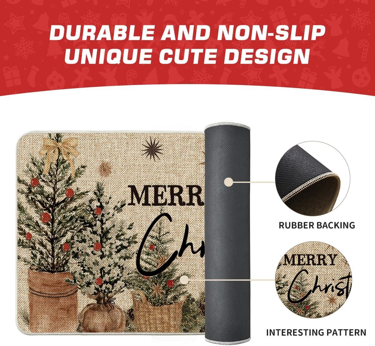 imageArtoid Mode Holly Merry Christmas Doormat Winter Xmas Ornament Home Decor LowProfile Switch Rug Door Mat Floor Mat for Indoor Outdoor 17x29 InchBeige