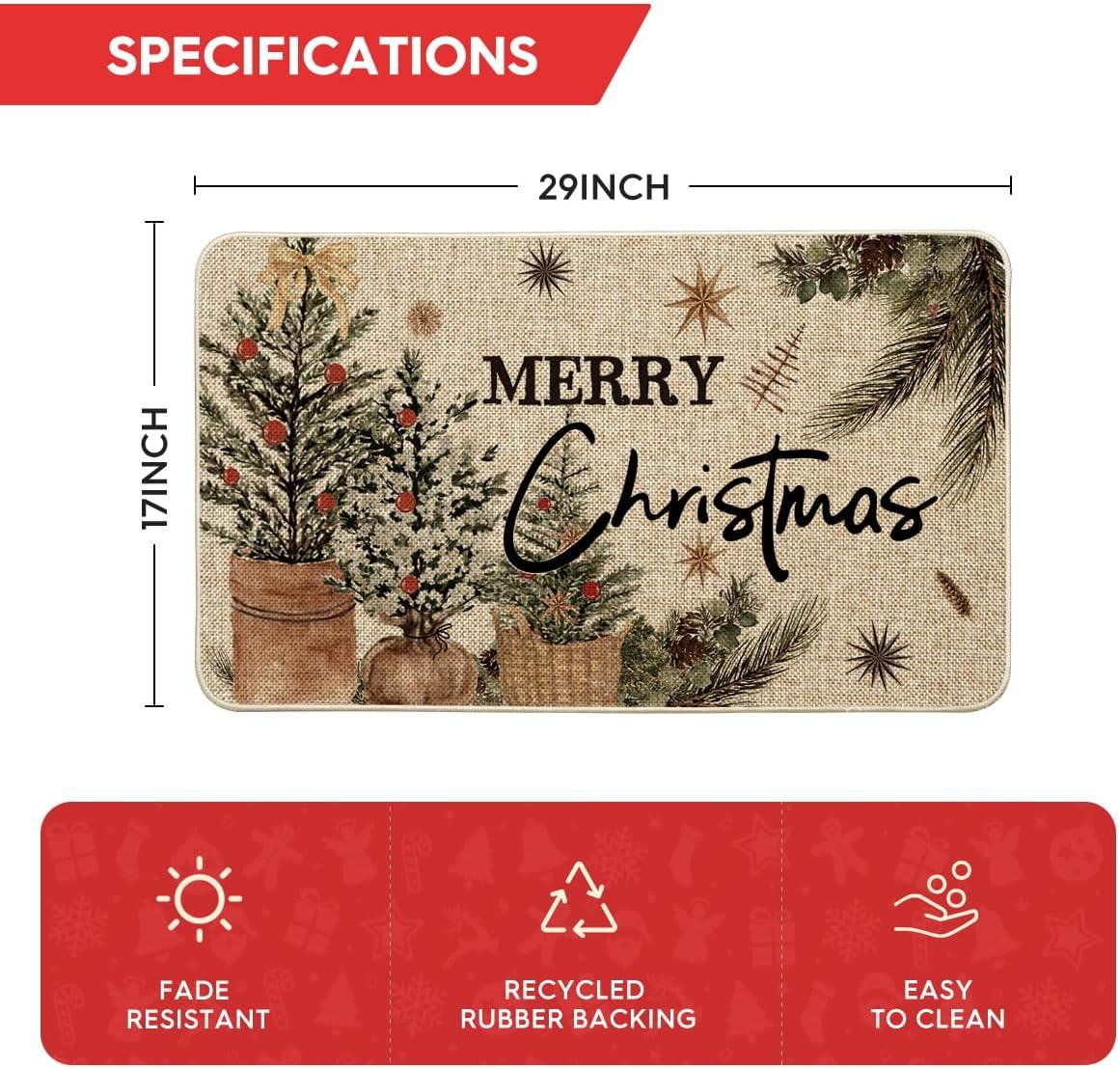 imageArtoid Mode Holly Merry Christmas Doormat Winter Xmas Ornament Home Decor LowProfile Switch Rug Door Mat Floor Mat for Indoor Outdoor 17x29 InchBeige