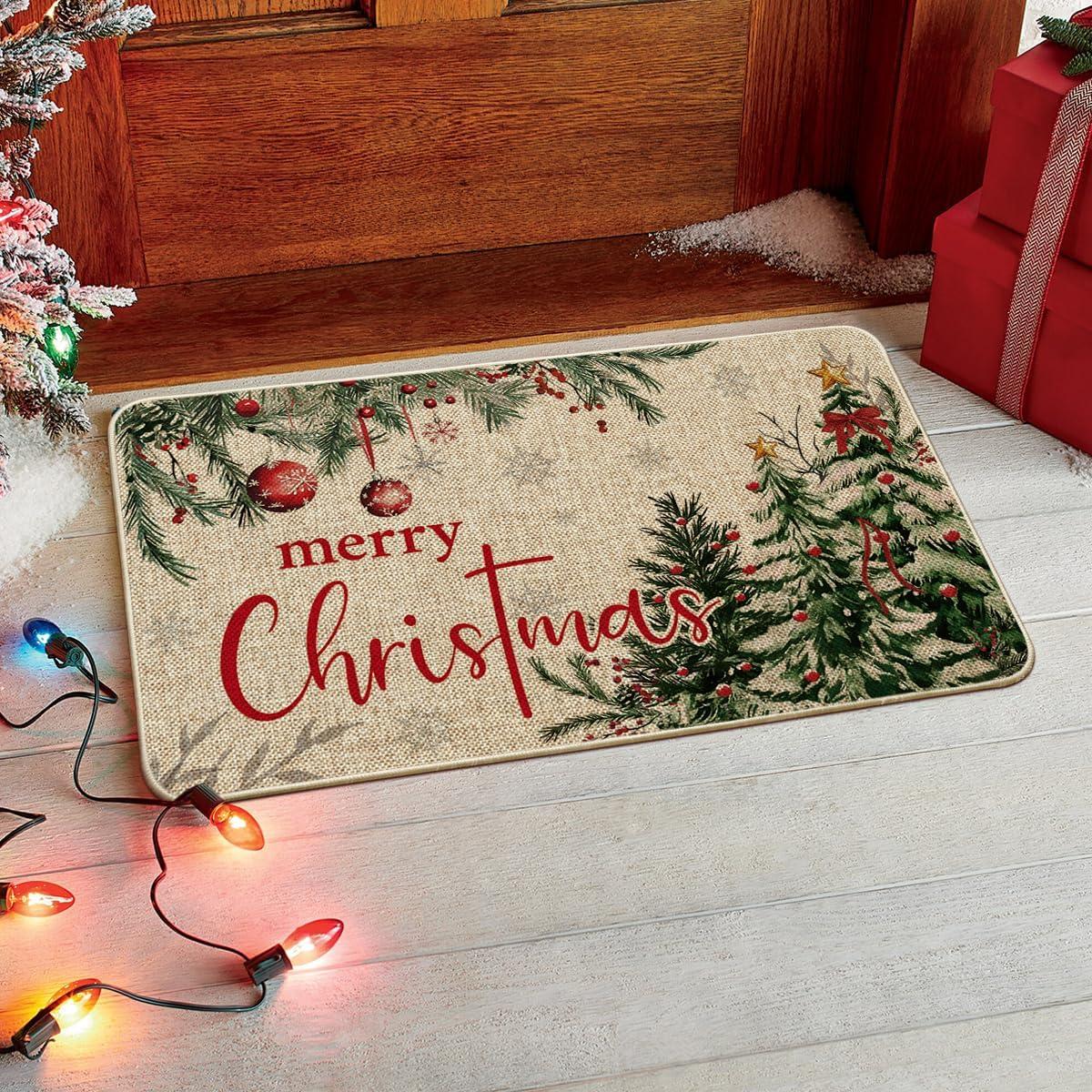 imageArtoid Mode Holly Tree Ornament Merry Christmas Doormat Winter LowProfile Switch Rug Home Decor Door Mat Floor Mat for Outdoor Indoor 17x29 Inch