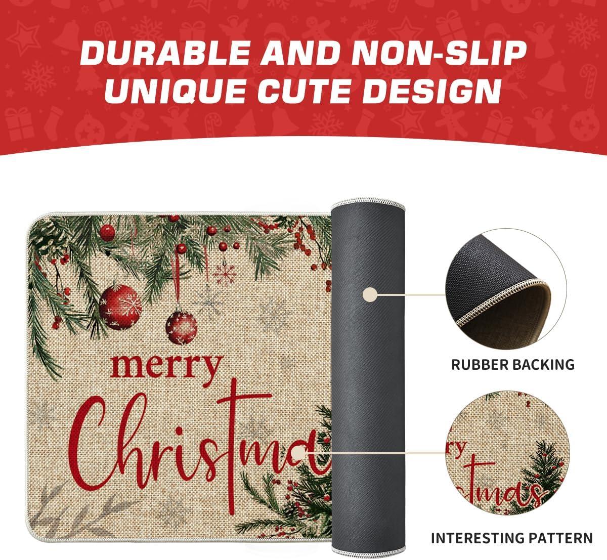 imageArtoid Mode Holly Tree Ornament Merry Christmas Doormat Winter LowProfile Switch Rug Home Decor Door Mat Floor Mat for Outdoor Indoor 17x29 Inch