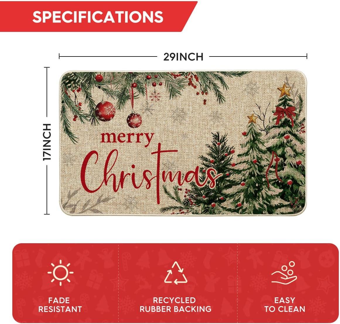 imageArtoid Mode Holly Tree Ornament Merry Christmas Doormat Winter LowProfile Switch Rug Home Decor Door Mat Floor Mat for Outdoor Indoor 17x29 Inch