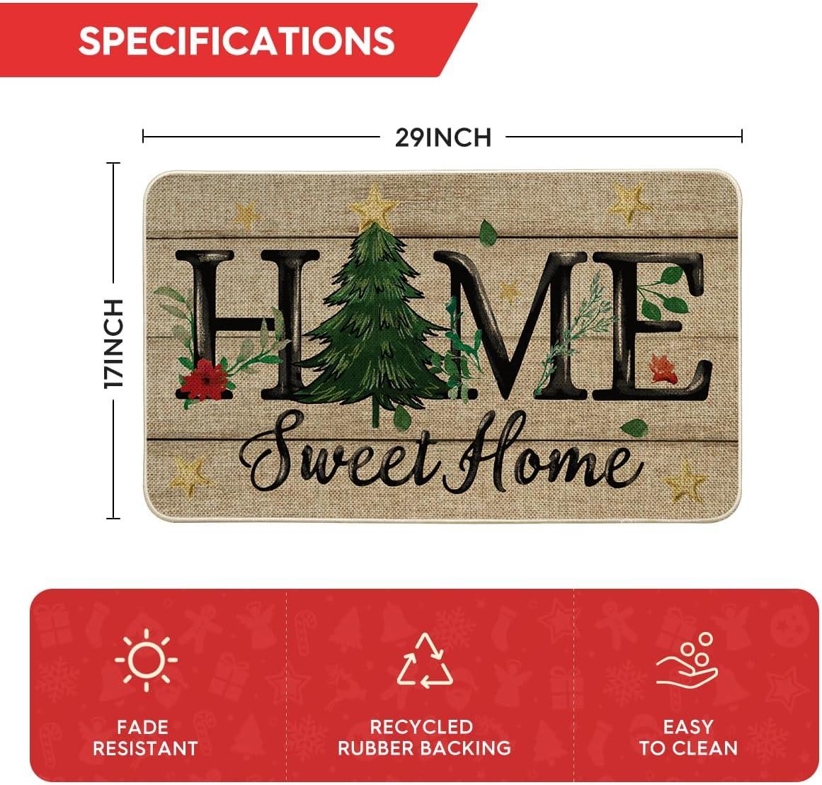 imageArtoid Mode Home Sweet Home Xmas Tree Christmas Doormat Winter LowProfile Switch Rug Home Decor Door Mat Floor Mat for Outdoor Indoor 17x29 Inch